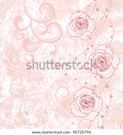 stock photo pink roses grunge illustration with flourishes for wedding or