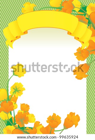 yellow vector scroll frame and yellow flowers spring illustration