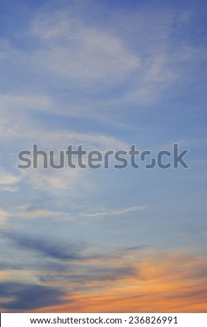 Sky, Bright Blue, Orange And Yellow Colors Sunset. Instant Photo, Toned Image