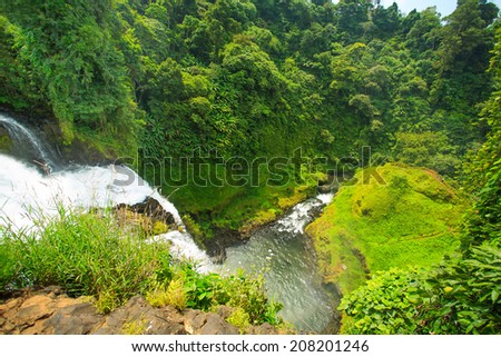 Big waterfall in Laos on top view