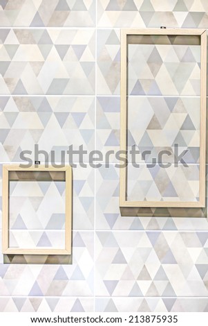Two yellow wood picture frame on  plank wall for background