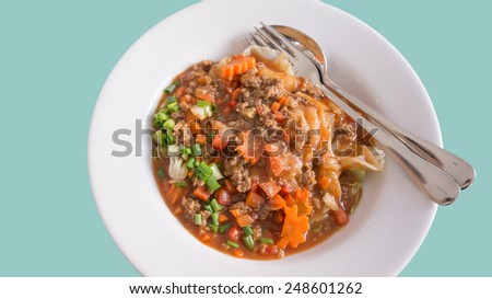 Fried noodle in minced beef sauce