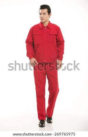 The young engineer various occupation clothing standing in front of a white background