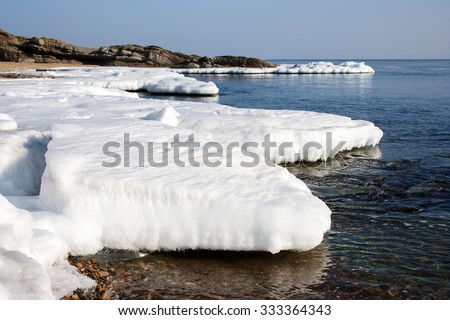 In sea ice, blocks of ice on the sea, the winter sea and the ocean, Arctic aquatic nature, ice floe in the ocean, melting ice, spring in the North sea, the Arctic in the spring, wildlife