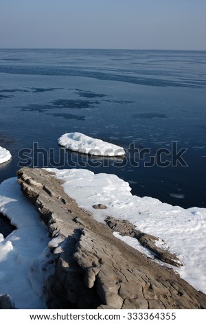 In sea ice, blocks of ice on the sea, winter sea and the ocean, Arctic, aquatic nature, the ice floe in the ocean, melting ice, spring in the North sea, the Arctic in the spring, wildlife.