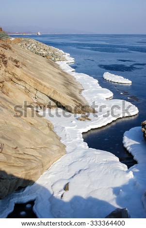 Ice floes in the sea, the block of ice on the sea, the winter sea and the ocean, Arctic, aquatic nature, the ice floe in the ocean, melting ice, spring in the North sea, Arctic in the spring.