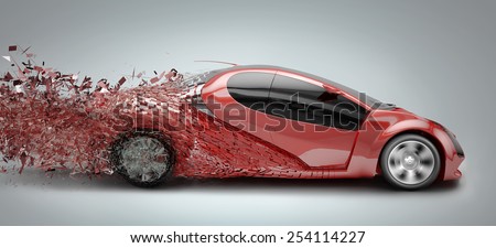 speeding car disintegrating