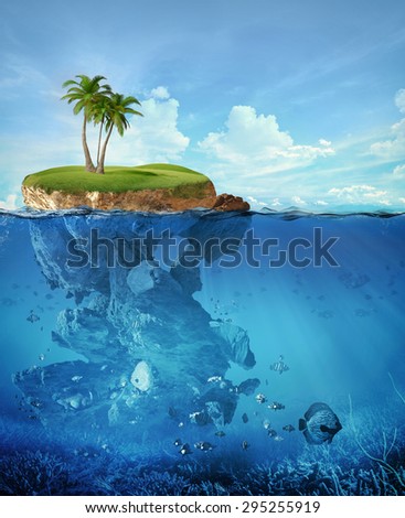 island above and below the water