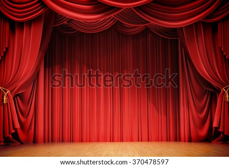velvet curtains and wooden stage floor