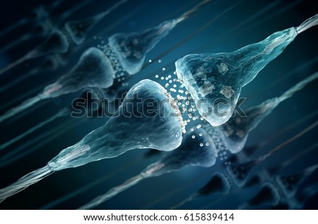 Synapse and Neuron cells sending electrical chemical signals; 3d illustration