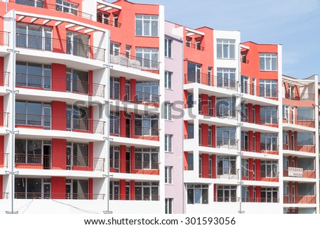 Burgas - June 8: A newly built building in nice bright colors with apartments for sale on June 8, 2015 Bourgas, Bulgaria