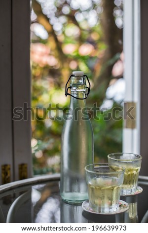 glass water bottle  on natural background