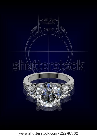 Diamond ring with designer\'s sketch