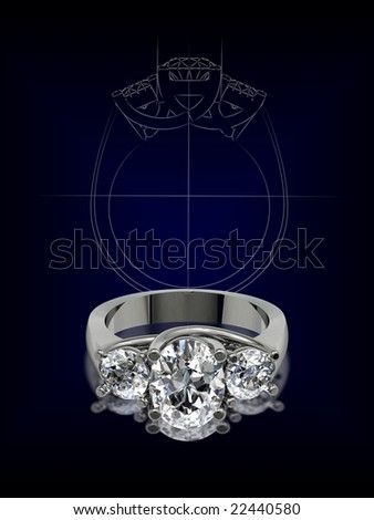 Trellis diamond ring with designer\'s sketch