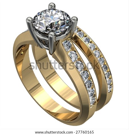 stock photo two tone diamond wedding ring set isolated on white