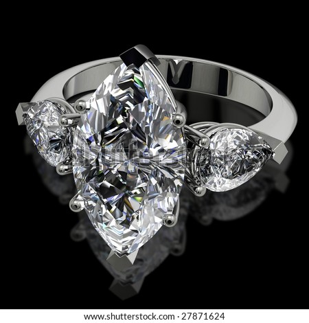 Marquise and pear shape diamond engagement ring on black