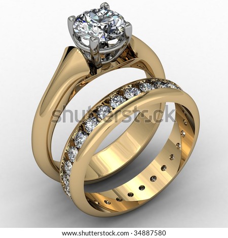 stock photo Two tone diamond wedding ring set
