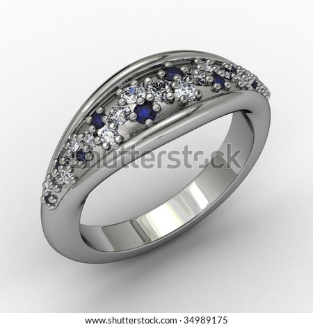 stock photo diamond and sapphire pave wedding ring