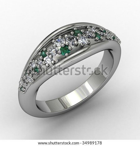 stock photo diamond and emerald pave wedding ring