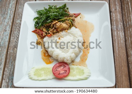 Fried basil leave with pork , Thai food