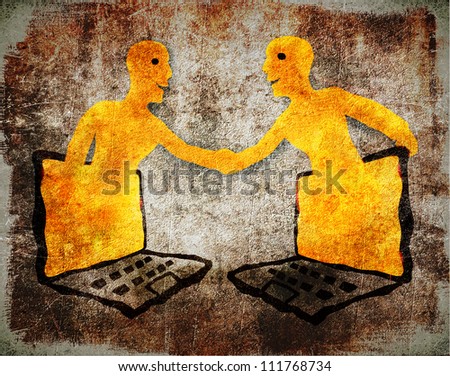 two person two people know each other through pc