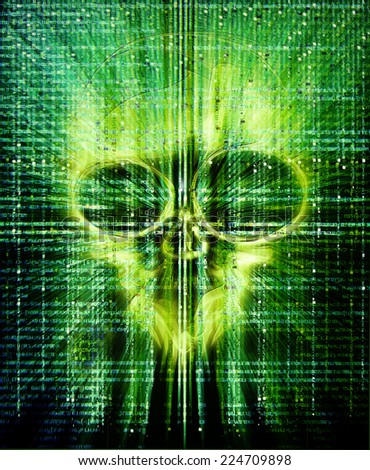 high quality hacker attack green digital illustration with skull