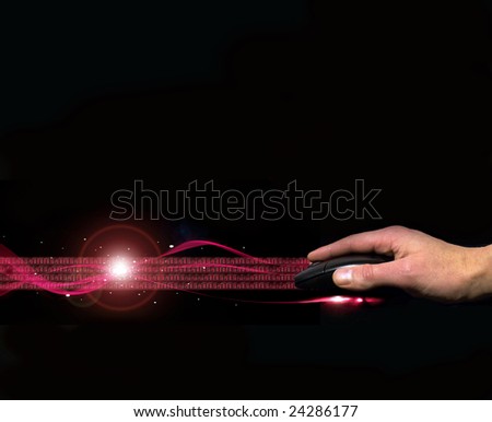 mouse and internet stream on black background