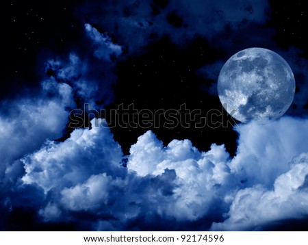 full moon with clouds and stars