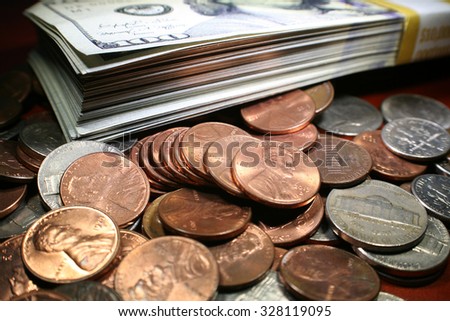 Pennies close up stock photo high quality