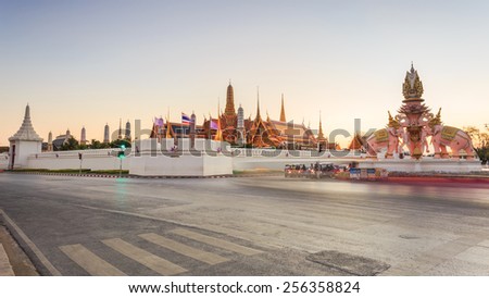 Bangkok, Thailand - February 22, 2015: Wat Phra Kaeo or Grand Palace, landmark of Thailand, many tourists from around the world come to visit and enjoy traditional Thai culture and architecture.