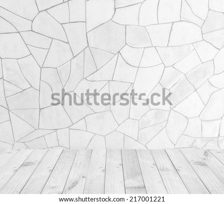 Interior room with Broken tiles wall and wooden floor