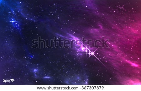 Deep space. Vector illustration of cosmic nebula with star cluster.