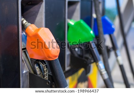 Petrol pump station ,focus on the first nozzle