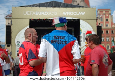 WROCLAW, POLAND - JUNE 8: Unidentified Czech fans wait in Euro 2012 fanzone for first game on June 8, 2012 in Wroclaw. The EURO 2012 will be held from June 8 - July 1, 2012 hosted by Poland and Ukrain