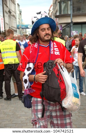 WROCLAW, POLAND - JUNE 8: Unidentified Czech football fan enters Euro 2012 fanzone on June 8, 2012 in Wroclaw. The EURO 2012 will be held from June 8 - July 1, 2012 hosted by Poland and Ukraine.