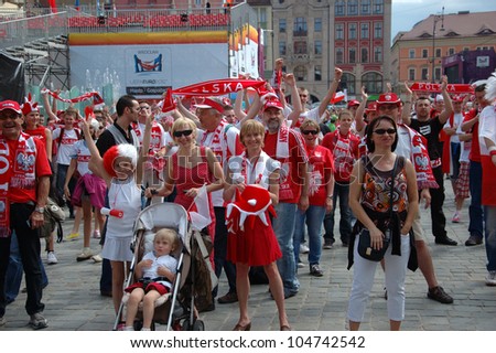 WROCLAW, POLAND - JUNE 8: Unidentified football fans gathers for Euro 2012  first game on June 8, 2012 in Wroclaw. The EURO 2012 will be held from June 8 - July 1, 2012 hosted by Poland and Ukraine.