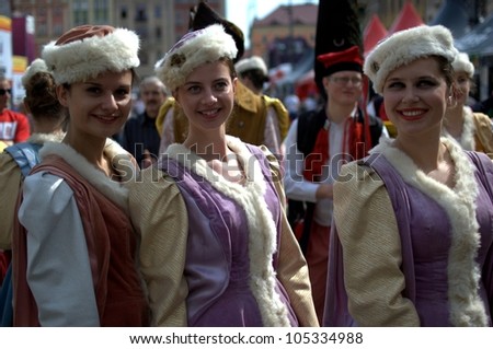 WROCLAW, POLAND - JUNE 15:  Beautiful Polish girls from Folk Dance and Song group \