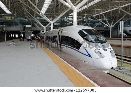 SHENZHEN, CHINA - SEPTEMBER 9:  Fast train starts from Shenzhen to Wuhan on September 9, 2012. With speed 300km/h train arrives Wuhan within 5 hours.