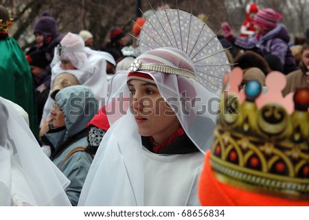 WROCLAW, POLAND - JANUARY 6: Epiphany holiday in Christian religion. Traditional procession, reconstruction of visit of the Magi to the infant Jesus on January 6, 2011.