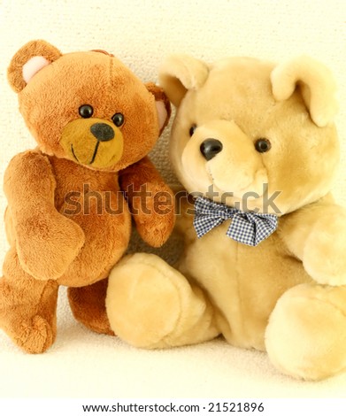 two bears toys ?n a light carpet