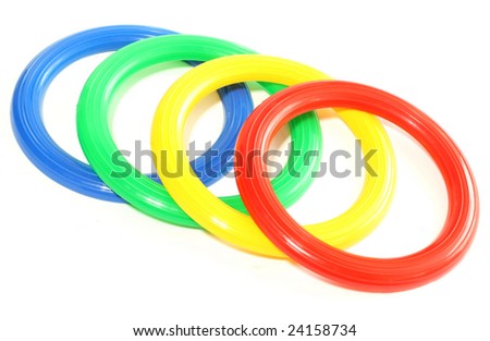 Toy, color plastic rings isolated on white background