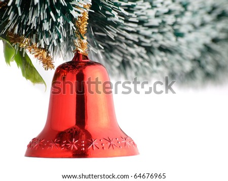 Red Christmas bell hanging on the tree,closeup shallow DOF,for various christmas related themes