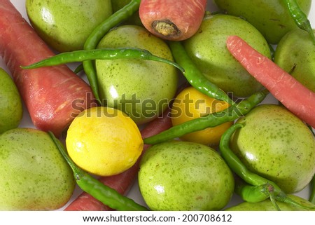 Lemon, Chilli, Raw Mango, Carrot for Mix Pickle, India