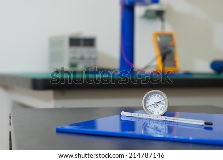 Thermometers in electrical laboratory.