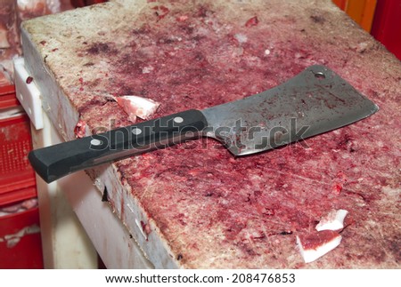 Dog butcher dog food chopping block meat cleaver