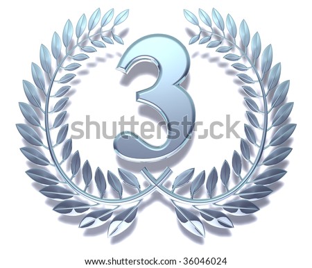 Silvery laurel wreath with number three inside