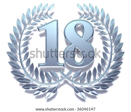 Silvery laurel wreath with number eighteen inside