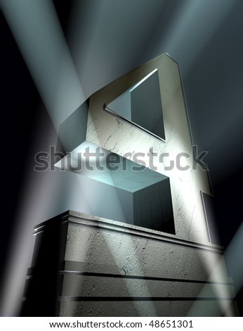 Number four in silver letters on a silver pedestal