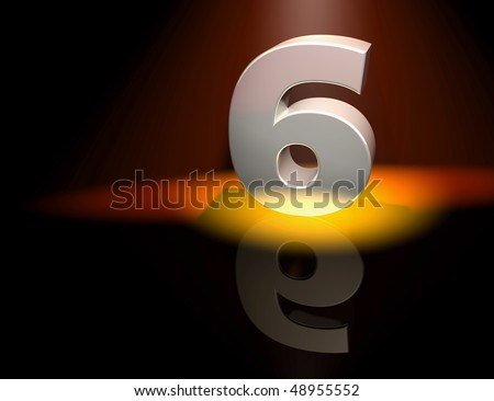 Number six in silver letters on a coloured background