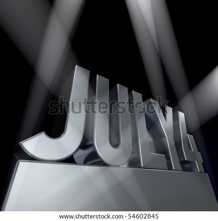 July 4 in silver letters on a silver pedestal i